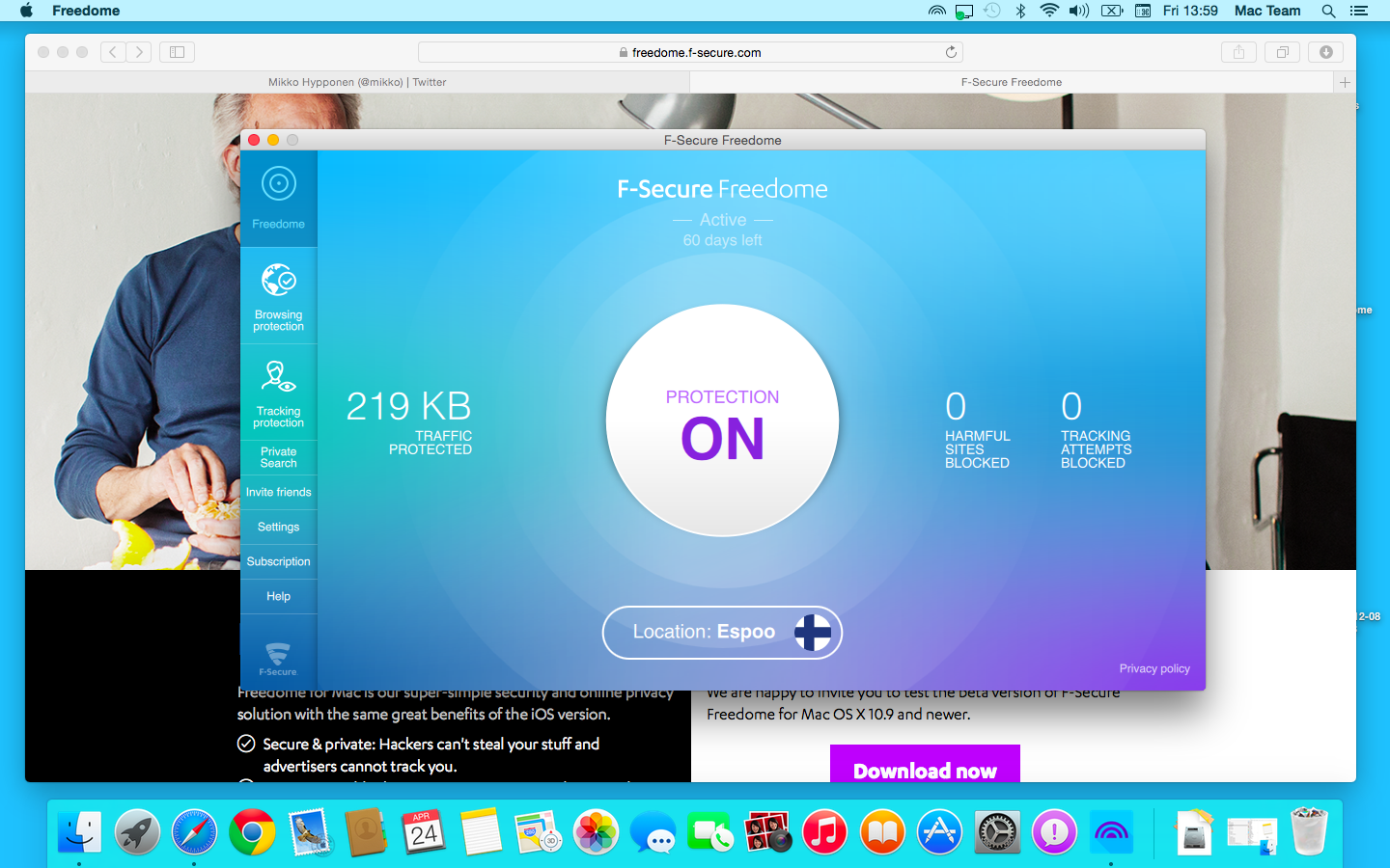 Freedome. Mac os Security and privacy. F-secure Freedome installer -1.0.35. F-secure Freedome installer -1.0.00 2015.